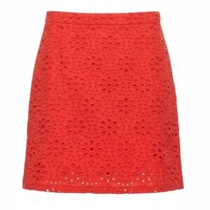 J.Crew Eyelet Mini Skirt Coral Orange 8 Spring Summer Floral Cotton Embroidered